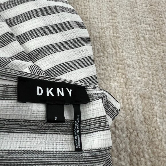 DKNY Faux Wrap Stripe Short Sleeve Blouse Top S - Picture 2 of 7